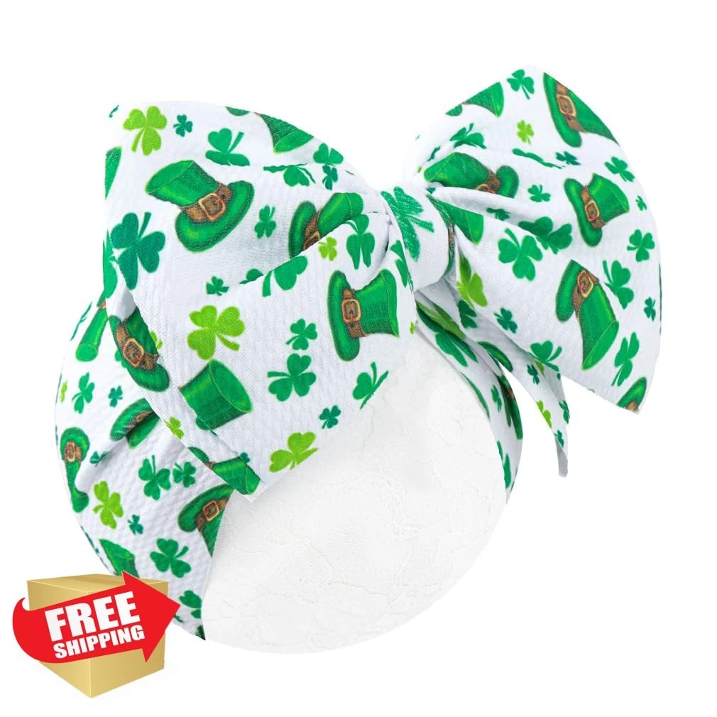 YanJie St. Patrick's Day Baby Girl Bows Clover Shamrock Hat Headband