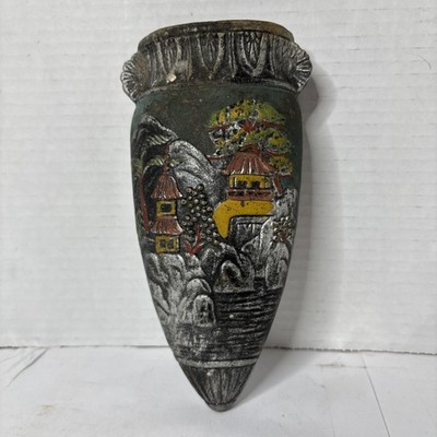 Vintage Tokanabe silver Ceramic Made in Japan Japanese Asian Town Wall Pocket