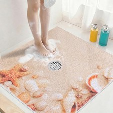 Square Shower Mat Non Slip: 24x24 Inch Extra Large Shower Mats with Drain Hol...