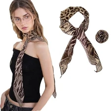 Women's Detachable Rose Flower Chiffon Scarf – Elegant Long Lines Leopard