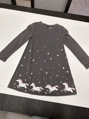 Jumping Beans Girls Softest Dress Size 8 Unicorn Star Long Sleeve Gray.     3847