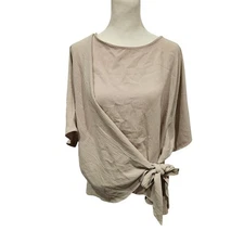The ish label boutique tie wrap front breezy blouse womens large beige 