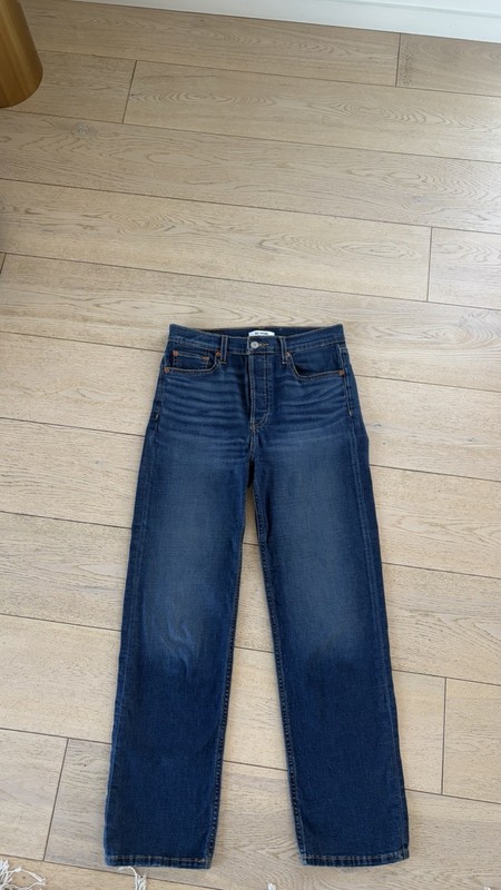 Re/done 70s Stove Pipe High Rise Straight Jeans Deep Faded Blue Size Size 27