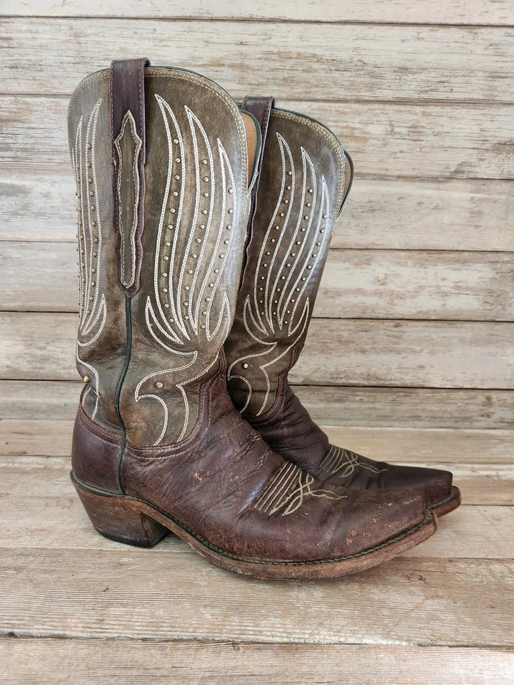 Botas vaqueras Lucchese para mujer de cuero occidental talla 8 B eje tachonado hechas en EE. UU. Foto 3 de 4