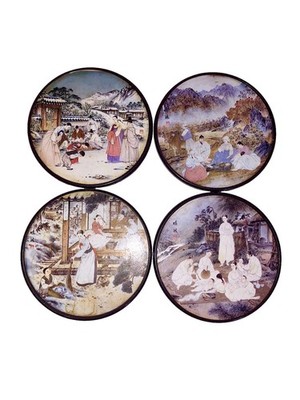 Vintage Asian Korea Kim Jong Rae Coaster Set Of 4 Korea MCM The Harvest New Year