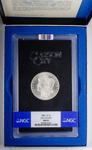 1882 CC Morgan Dollar NGC MS63 GSA, Box and COA