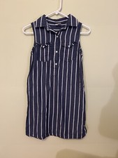 Japna Sleeveless Cotton Striped Chambray Mini Shirt Dress Size XS