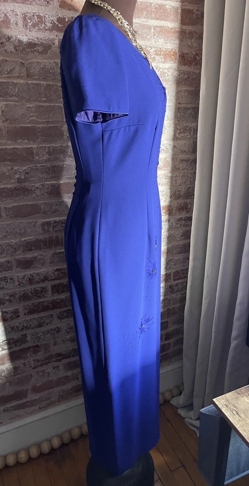 Vestido de Noche Formal para Mujer con Cuentas de Donna Morgan Azul Maxi Gown de Vtg Talla 6 Foto 3 de 4