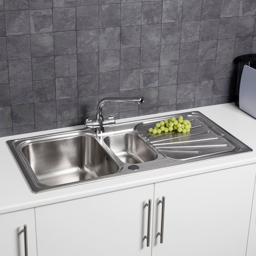 Modern Stainless Steel Inset Kitchen Sink Various Styles 1.5 Single Bowl + Waste - Picture 3 of 14