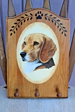 Vintage Dog Wood Plaque Wall Decor, Wood Wall Key Holder Beagle