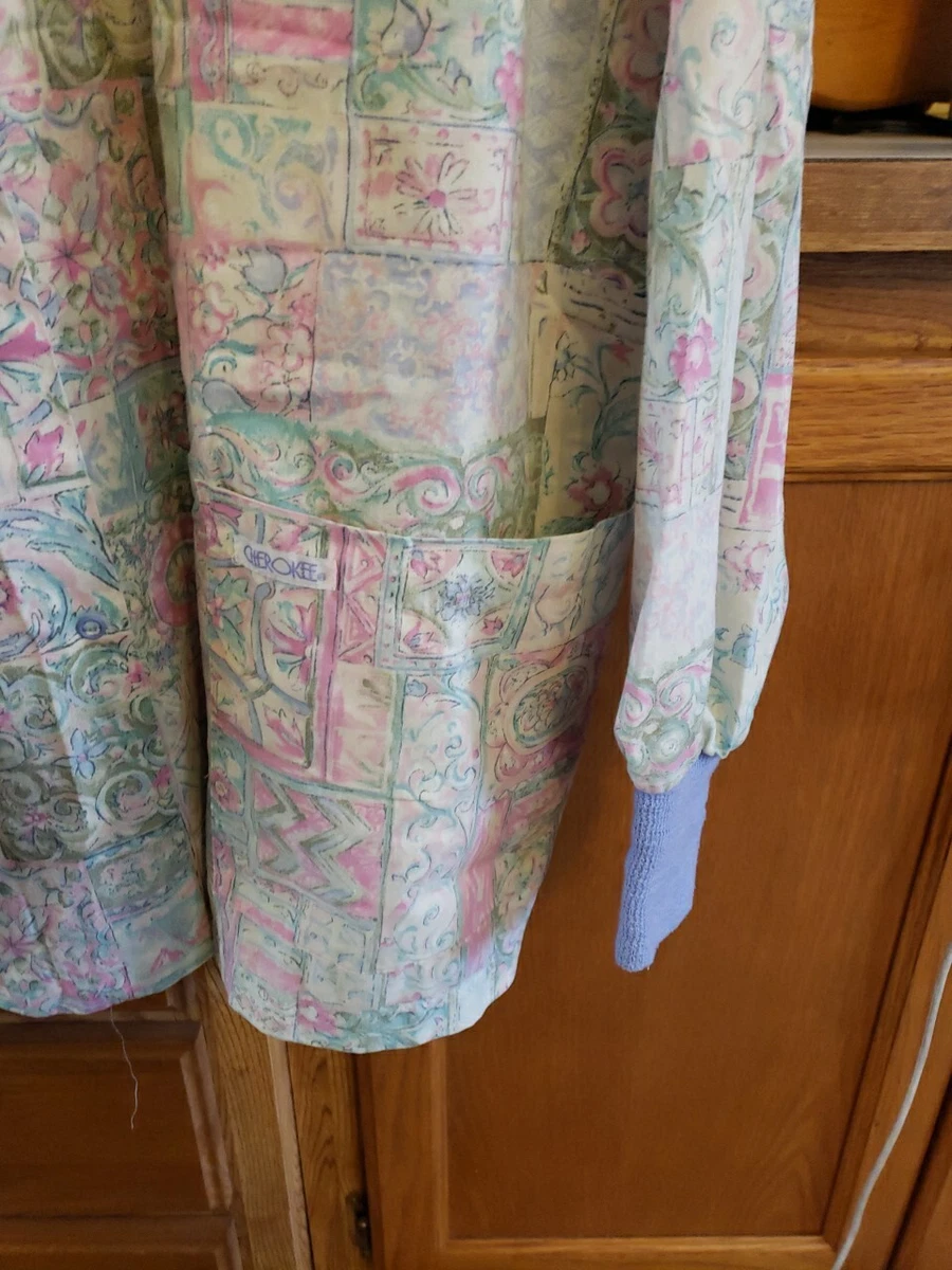 Cherokee Inspired Comfort Medium Lab Coat Floral Pinks Blues purples Greens
