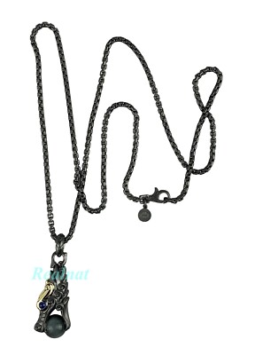JOHN HARDY NAGA ST. SILVER 18K GOLD EAGLE EYE BLACK RHODIUM 24'' NECKLACE NEW
