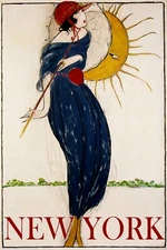 Summer New York Sun Flirting With Woman Umbrella Vintage Poster Repro FREE S/H