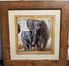 Framed Elephant Print by Artist 'Joadio 7' Signed Framed Mother and Calf