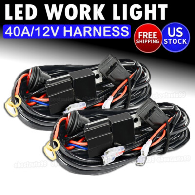 2-Lead Wiring Harness Kit ON-OFF Rocker Switch Relay LED Work Light Pods Bar 12V