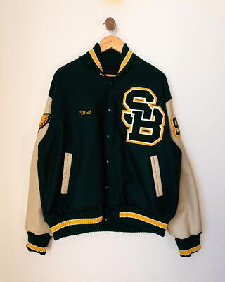 90s Vintage Santa Barbara Leather Varsity Jacket Cross 90s Vintage Santa Barbara Leather Varsity Jacket Cross