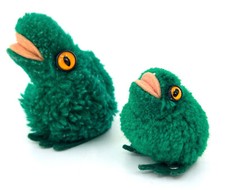 Steiff Woolen Frog x 2 ID Buttons 1970s 5cm and 7cm Wool Pom Poms Vintage