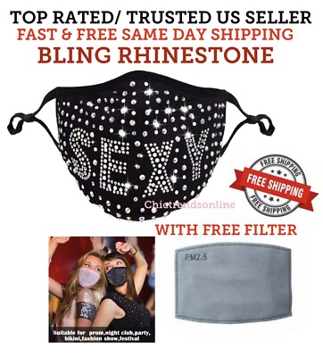 Sexy Sparkly Rhinestone Mask Bling Crystal Diamond Fashion Washable Free Filter