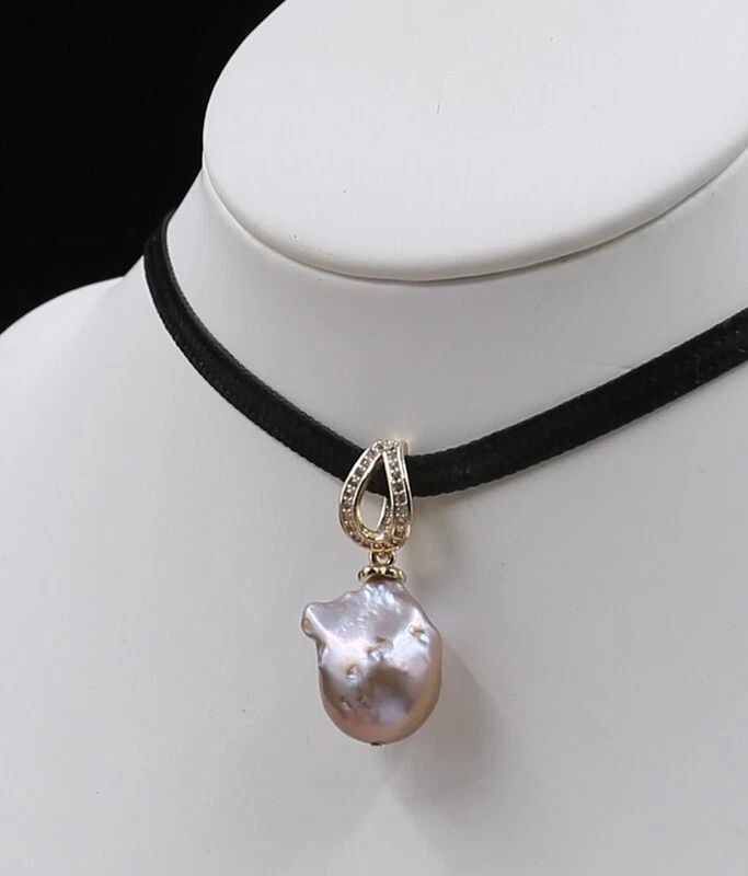 Enorme collar con correa de cuero de perlas barrocas moradas 18 pulgadas regalo impecable P355 Foto 3 de 3