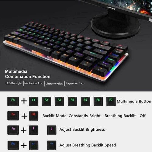TKL Mechanical Gaming Keyboard 82 For PC/Laptop Gamers and Typists Blue Switch - Picture 5 of 24