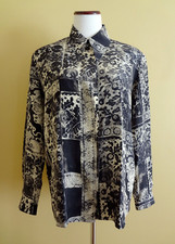 VTG Louis Feraud Black/Gray Silk Abstract Print Tank Top sz 8  Blouse sz 12 Set