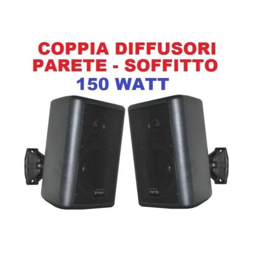 COPPIA DIFFUSORI PARETE MURO CON STAFFE 150W BLACK EDITION NERE casse acustiche - Bild 1 von 1