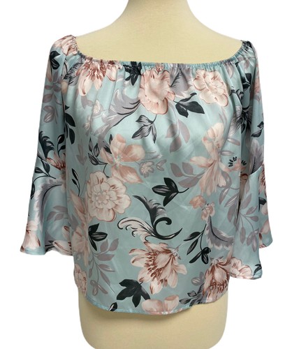 21 - flores fuera del hombro claro - Blusa manga campana talla S | eBay