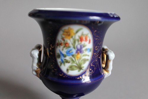 Zierliche Henkel Krater Vase Kobalt Blau H 9,5 cm KPM Berlin Gold Blumen Bukett - Picture 5 of 8