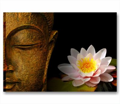 Buddha Zen 3 - Modernes Gemälde auf Leinwand mit Blumen 70x50 Badezimmer Schlafzimmer Spa