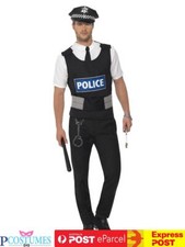 Mens Police Cops Costume Kit Vest Uniform Policeman Officer Hat Handcuffs