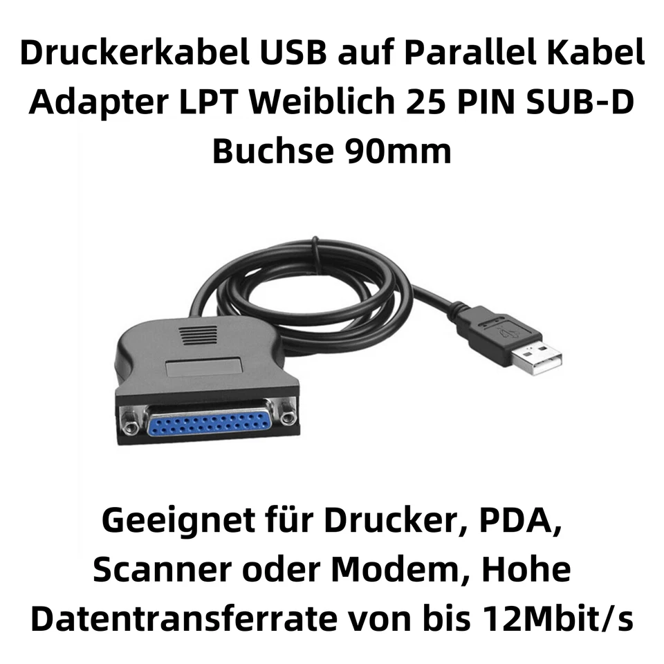C33 Druckerkabel Adapter USB auf 25 polig USB RS232 auf DB25 parallel Kabel 0.8m - Bild 2 von 4