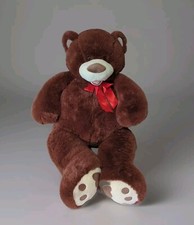 GIANT Teddy Bear XL Brown Plush Stuffed Animal Red Bow Valentine 4 Ft or 54" EC