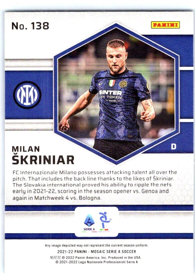 2021-22 Panini Mosaic Serie A #138 Milan Skriniar Inter Milan - Image 2 of 2