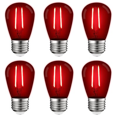 Luxrite S14 Edison LED Red Light Bulbs for String Lights 0.5W UL E26 6 Pack
