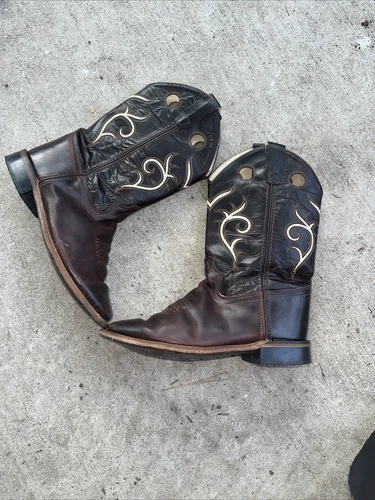 Old West Cowboy Boots Children/Youth Broad Square Toe Brown BSY1807 Sz 6.5 Used!
