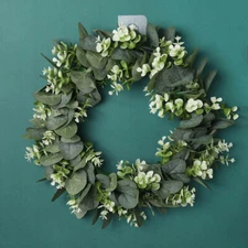 Artificial Topiary Wreath Door Hanging Garland Flower Leaf Fake Eucalyptus Decor