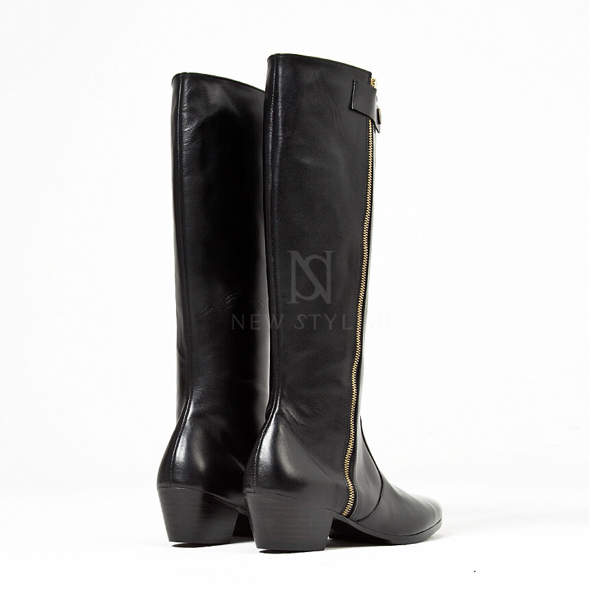 Bottes Homme Longues En Cuir Avec Fermeture éclair Dorée - Talon Haut, Style élégant, Neuves Sans Boîte