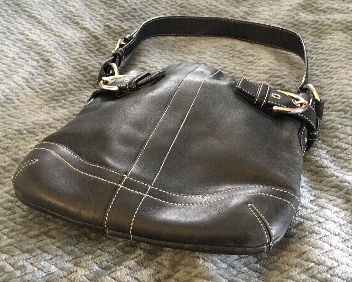 COACH Black Leather Slim SOHO Small Duffle Bag Purse… Gem