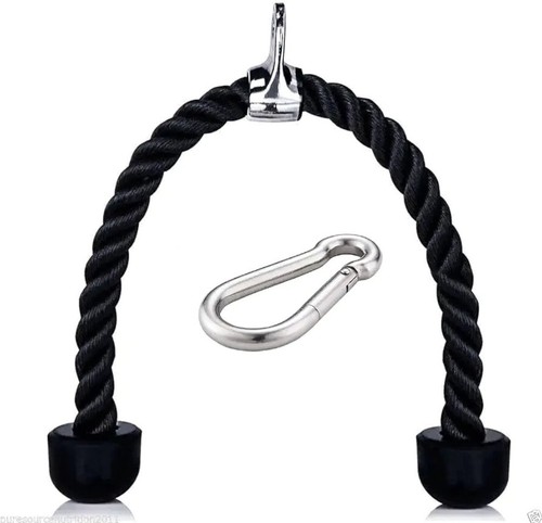 Accesorio de cable de cuerda de tríceps con bloqueo de seguridad y barra de entrenamiento múltiple - nailon negro - Imagen 3 de 7