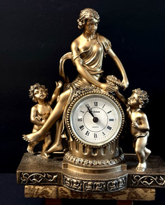 Juliana Mantel Clock Quartz Movement Greco-Roman woman & playful cherubs  REPAIR