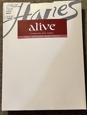 Hanes Alive Pantyhose WHITE Control Top Reinforced Toe Silky Sheer sz B