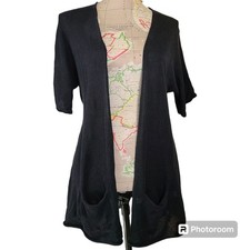 J. Jill Size Small Petite Black Linen Open Front Cardigan Sweater Neutral Casual