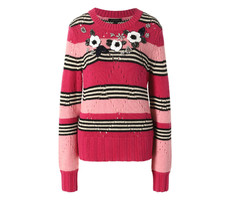 Escada Pink Striped Wool Cashmere Blend Floral Sequin Sweater New 2019 Resort