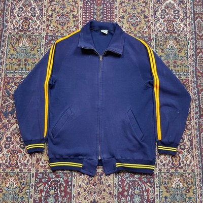 VTG 60s 70s Sammy Guam Blue Track Jacket Yellow Striped Full Zip Sportswear M-L
