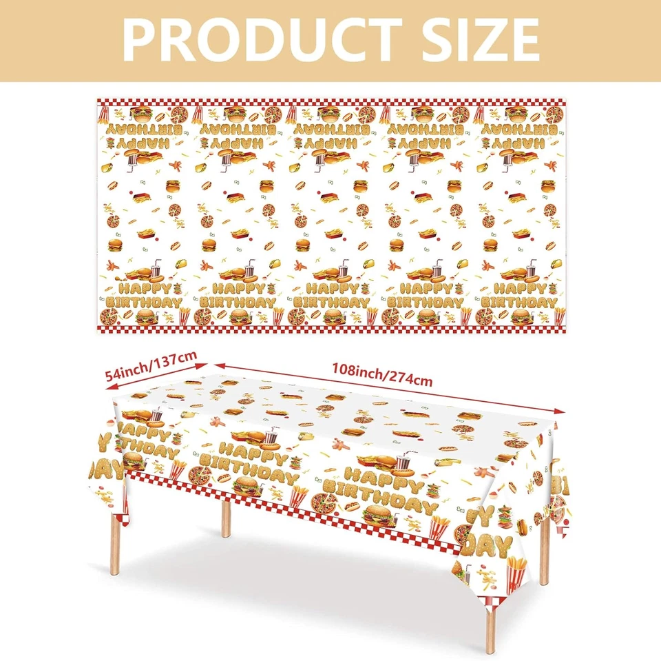 3 PIEZAS Mantel de Fiesta de Hamburguesa para Niñas Niños Niños Barbacoa Feliz Cumpleaños Fiesta De Foto 2 de 4