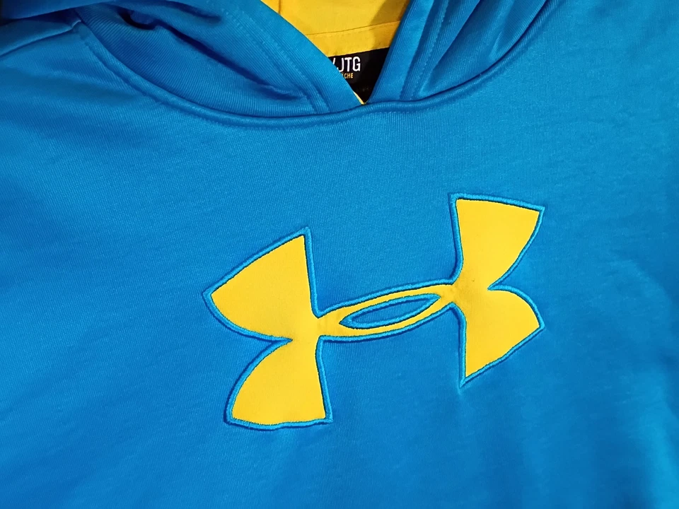 Under Armour Storm Youth XL Azul/Amarillo Polar Logo Pullover Sudadera con Capucha Calce Suelto Foto 3 de 4