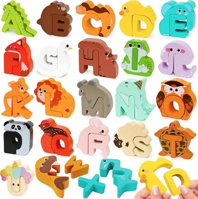 Wooden Alphabet Matching Game, ABC Animal Puzzle Board for Toddlers, Montesso...