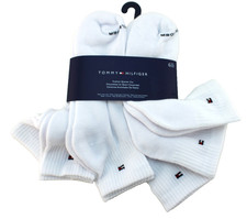 New TOMMY HILFIGER 6 Pairs One Size White with Tommy Logo Men's Quarter Socks