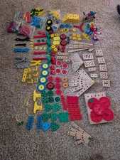 Huge BRIO lot 200+ vintage Construction Set Wood Plastic Toys Tools Stem parts 