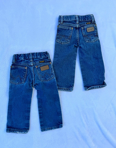 Wrangler Toddler 2T Blue Denim Jeans Slim Straight Adjustable Waist Lot